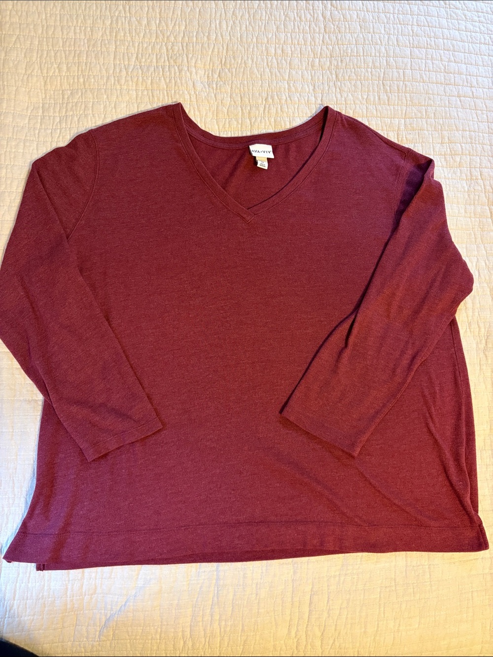 Ava & Viv Long Sleeve V-Neck Top — Burgundy - Picture 4 of 11